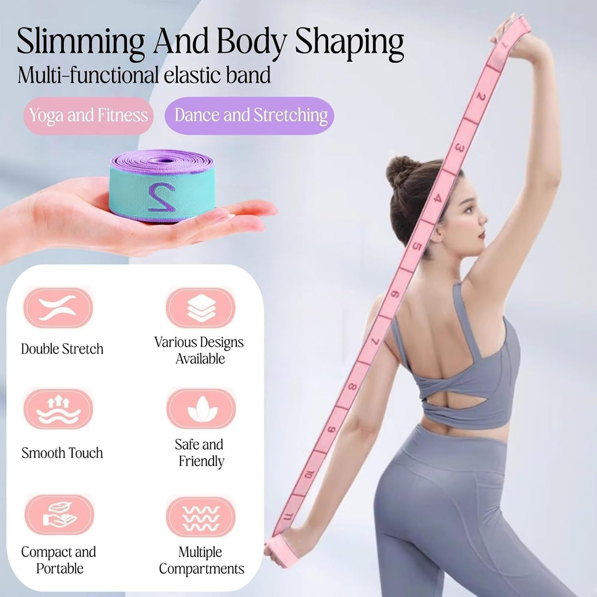 Multi-Loop Stretch Band - Yoga, Pilates, Ballet, and Physical Therapy Stretching Strap for Flexibility, Leg Stretching, and Exercise - Durable Stretching Equipment
