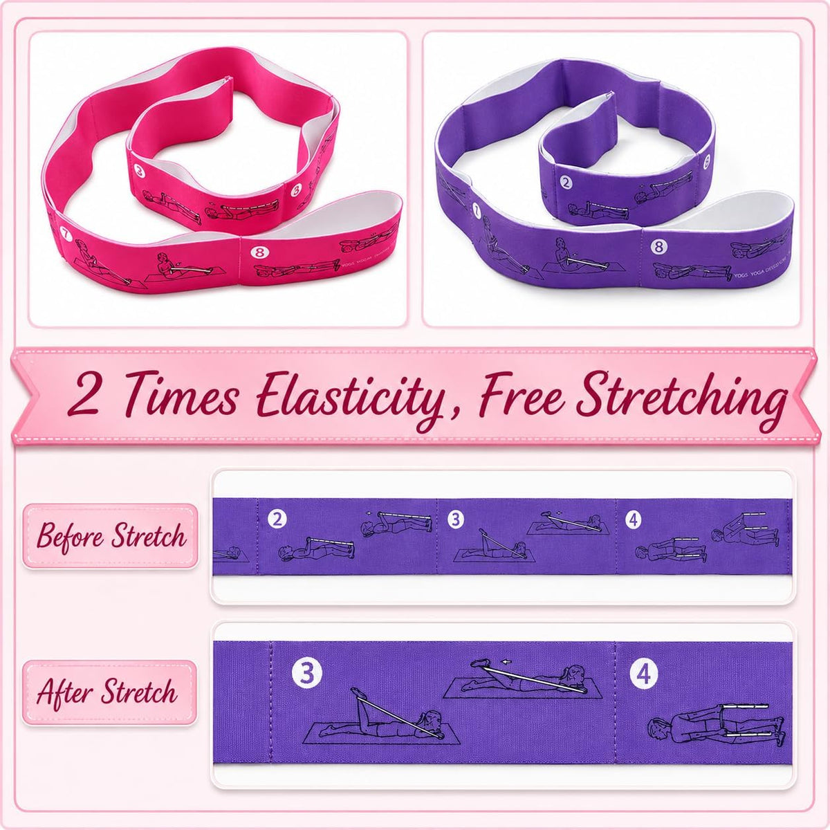 Multi-Loop Stretch Band - Yoga, Pilates, Ballet, and Physical Therapy Stretching Strap for Flexibility, Leg Stretching, and Exercise - Durable Stretching Equipment