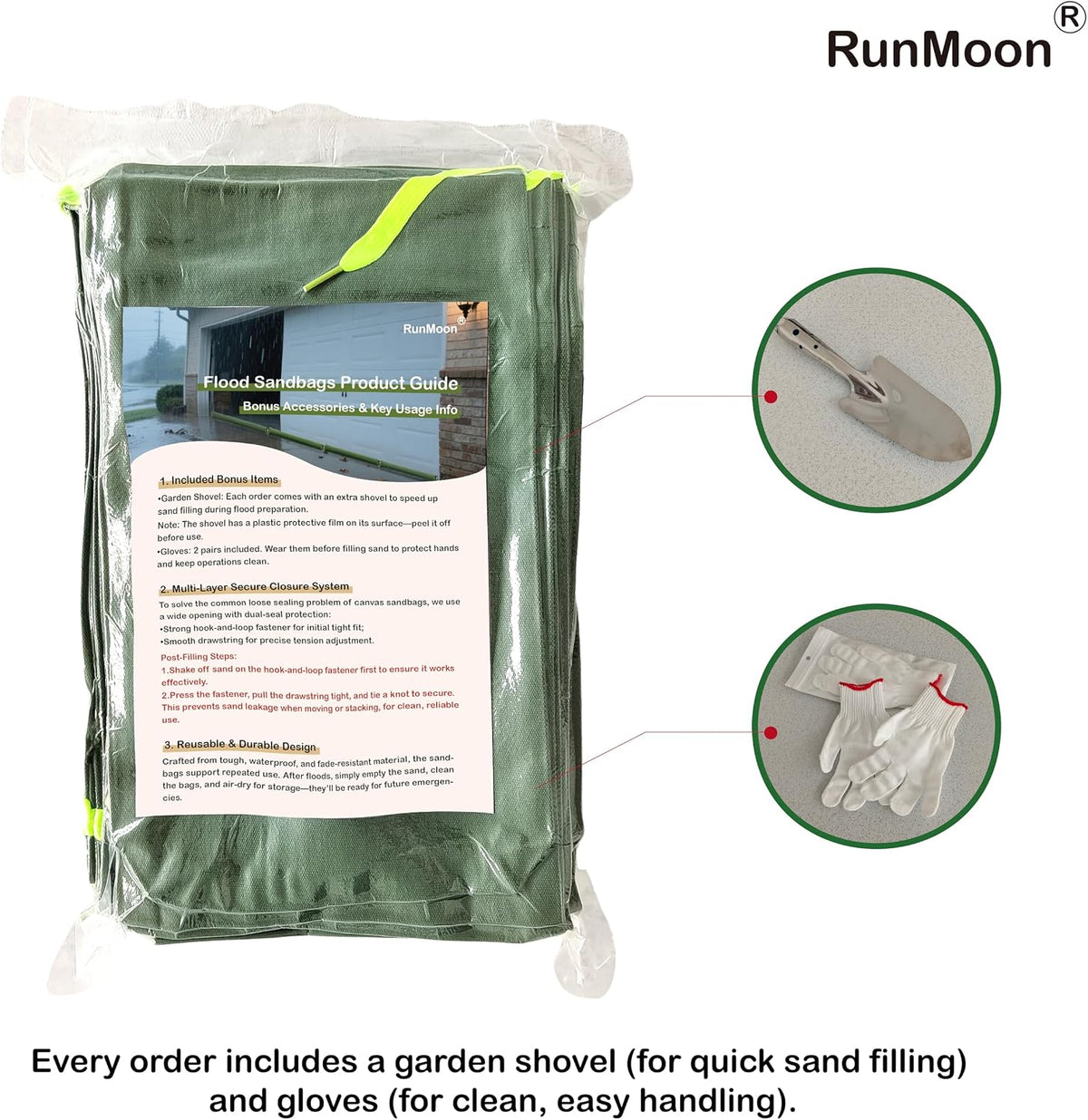 Upgraded Extra-Thick Reusable Flood Sandbags - Double-Stitched Canvas, Leak-Proof Closure | Multiple Sizes (3ft-10ft) for Water Barrier & Flood Protection (3ft (Upgraded))