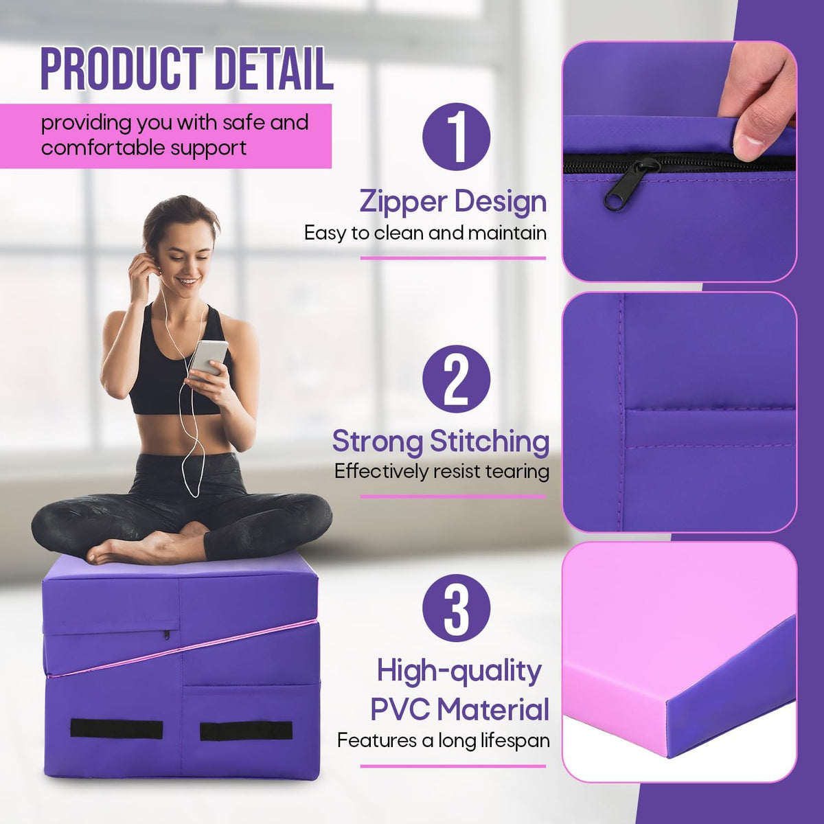 Gymnastics Mat Incline Tumbling Mats yoga mat for Home Gym, Folding Exercise Mat with Non-Slip PU Surface & Handles, Cheese Wedge Mat
