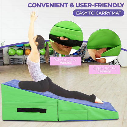 Gymnastics Mat Incline Tumbling Mats yoga mat for Home Gym, Folding Exercise Mat with Non-Slip PU Surface & Handles, Cheese Wedge Mat