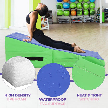 Gymnastics Mat Incline Tumbling Mats yoga mat for Home Gym, Folding Exercise Mat with Non-Slip PU Surface & Handles, Cheese Wedge Mat