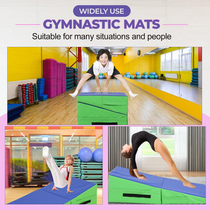 Gymnastics Mat Incline Tumbling Mats yoga mat for Home Gym, Folding Exercise Mat with Non-Slip PU Surface & Handles, Cheese Wedge Mat