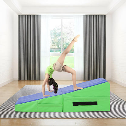 Gymnastics Mat Incline Tumbling Mats yoga mat for Home Gym, Folding Exercise Mat with Non-Slip PU Surface & Handles, Cheese Wedge Mat