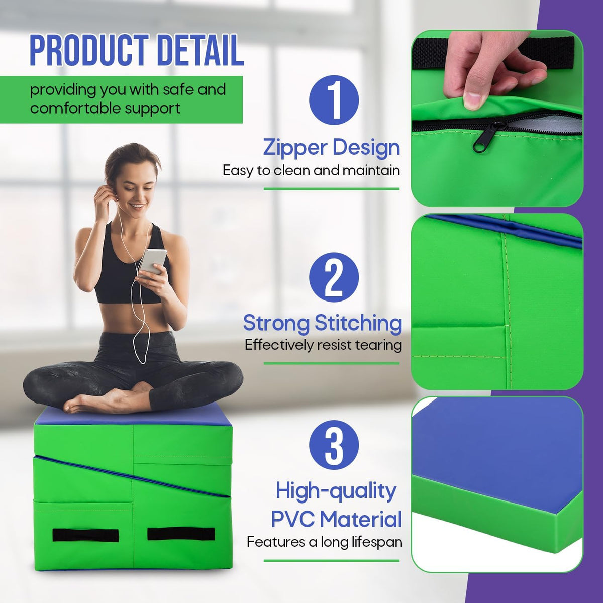 Gymnastics Mat Incline Tumbling Mats yoga mat for Home Gym, Folding Exercise Mat with Non-Slip PU Surface & Handles, Cheese Wedge Mat