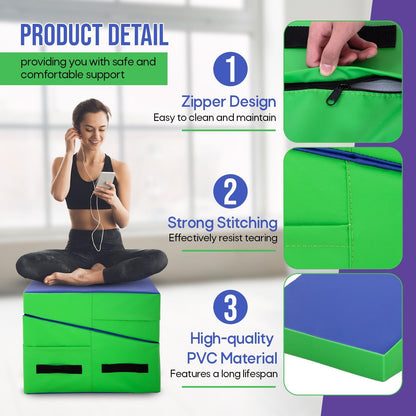 Gymnastics Mat Incline Tumbling Mats yoga mat for Home Gym, Folding Exercise Mat with Non-Slip PU Surface & Handles, Cheese Wedge Mat