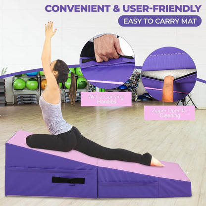 Gymnastics Mat Incline Tumbling Mats yoga mat for Home Gym, Folding Exercise Mat with Non-Slip PU Surface & Handles, Cheese Wedge Mat