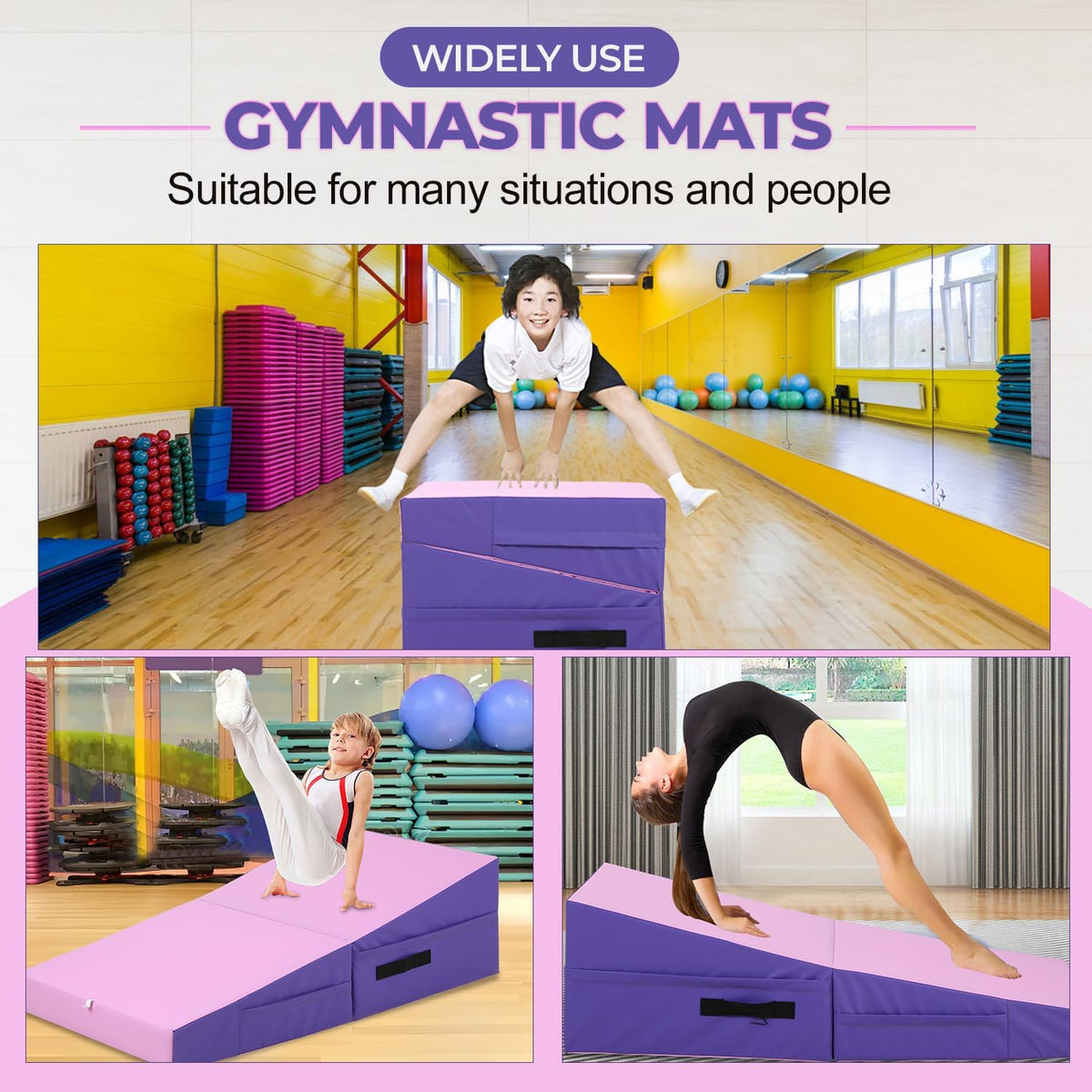 Gymnastics Mat Incline Tumbling Mats yoga mat for Home Gym, Folding Exercise Mat with Non-Slip PU Surface & Handles, Cheese Wedge Mat