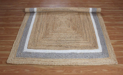 Heavy Material Hand Braided Jute 3x5 Natural Jute Beige Multi Geometric Design Hand Woven Rug Flatweave Area Carpet Indoor Outdoor Rugs for Kitchen Garden Yoga Mat - Colors B