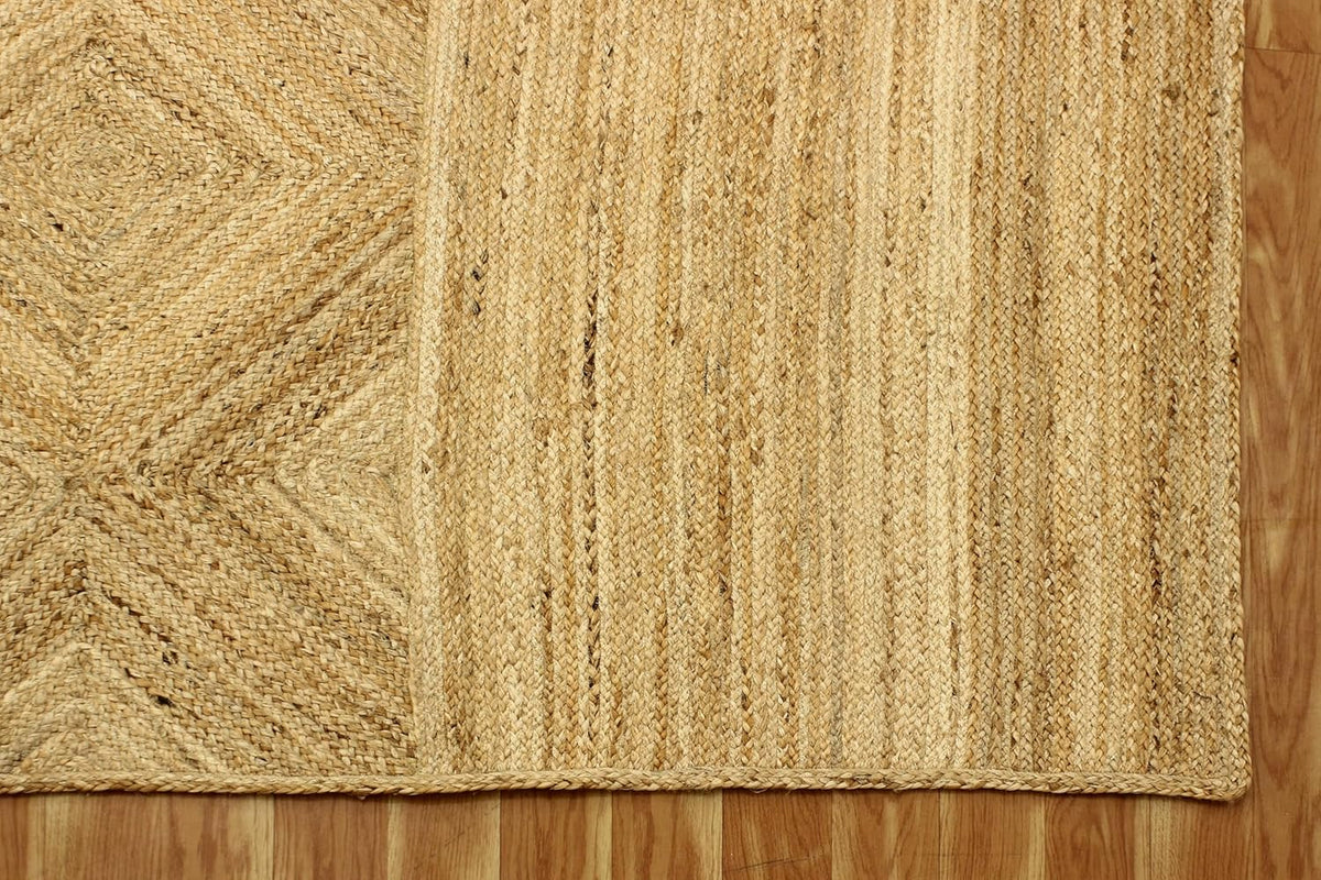 Heavy Material Hand Braided Jute 3x5 Natural Jute Beige Multi Geometric Design Hand Woven Rug Flatweave Area Carpet Indoor Outdoor Rugs for Kitchen Garden Yoga Mat - Colors B