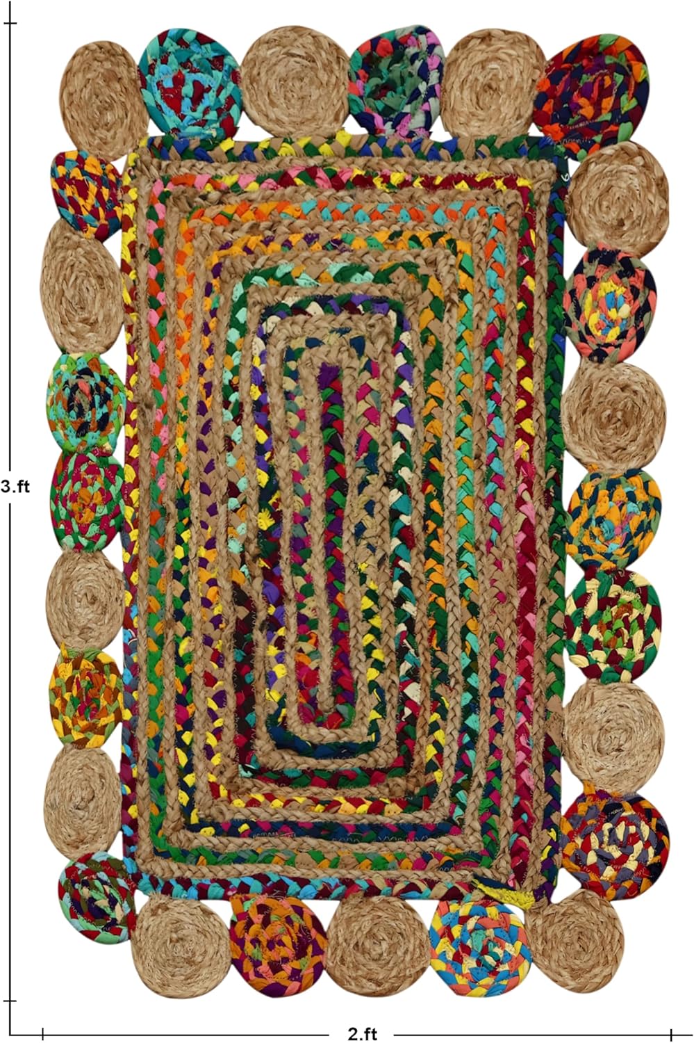 Heavy Material Hand Braided Jute 3x5 Natural Jute Beige Multi Geometric Design Hand Woven Rug Flatweave Area Carpet Indoor Outdoor Rugs for Kitchen Garden Yoga Mat - Colors B