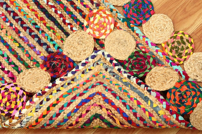 Heavy Material Hand Braided Jute 3x5 Natural Jute Beige Multi Geometric Design Hand Woven Rug Flatweave Area Carpet Indoor Outdoor Rugs for Kitchen Garden Yoga Mat - Colors B