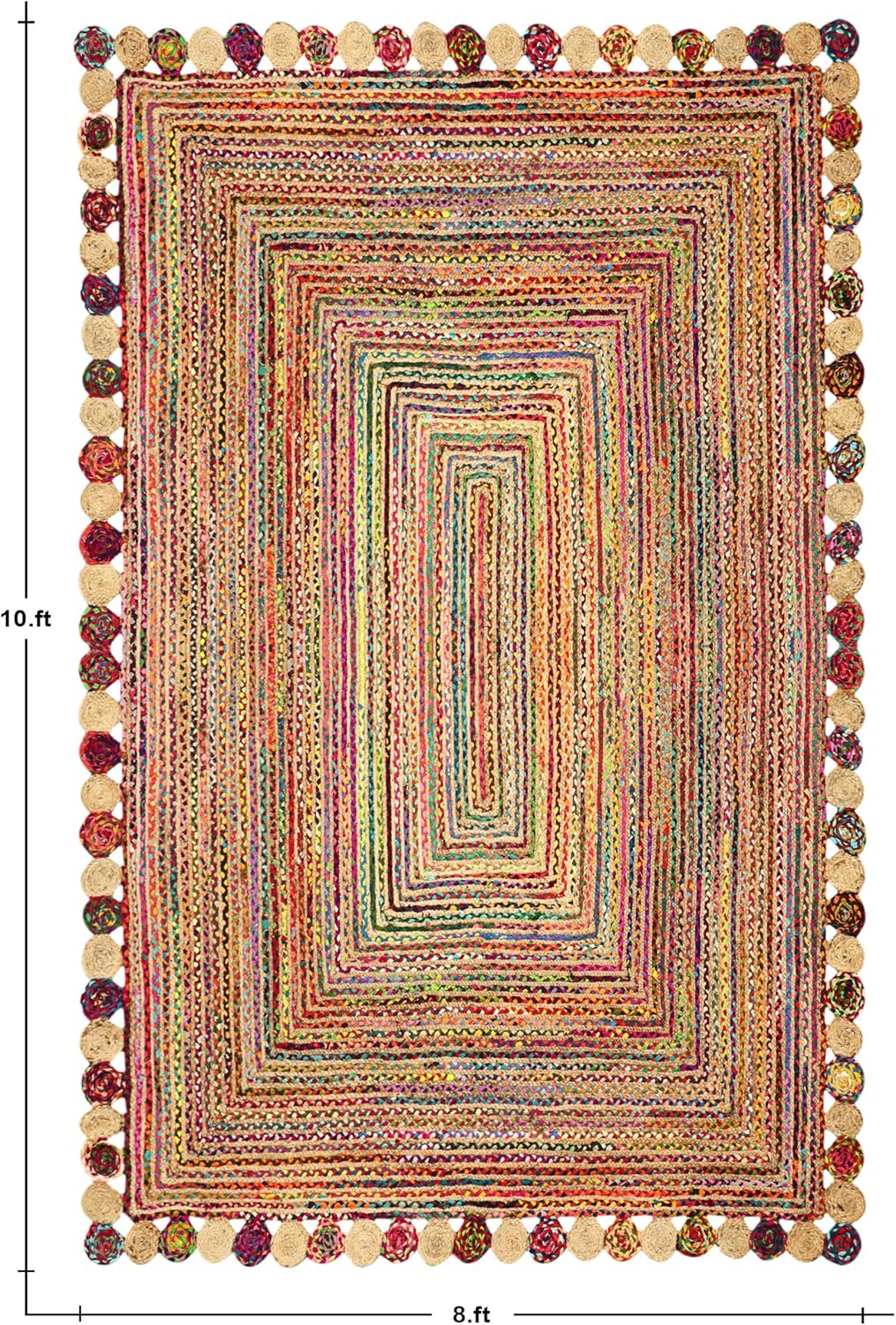 Heavy Material Hand Braided Jute 3x5 Natural Jute Beige Multi Geometric Design Hand Woven Rug Flatweave Area Carpet Indoor Outdoor Rugs for Kitchen Garden Yoga Mat - Colors B