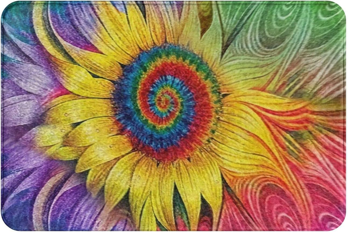Hippie Sunflower Area Rug for Living Dinning Room Bedroom Kitchen, Nursery Rug Floor Carpet Yoga Mat