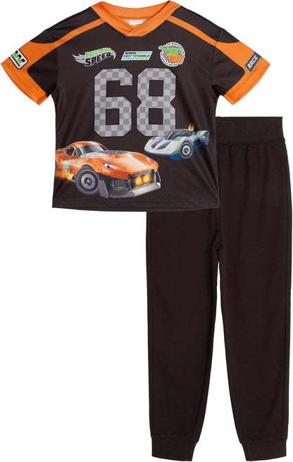 Mesh V-neck T-Shirt and French Terry Jogger Pants Outfit Set Toddler to Little Kid Sizes (2T - 7-8)
