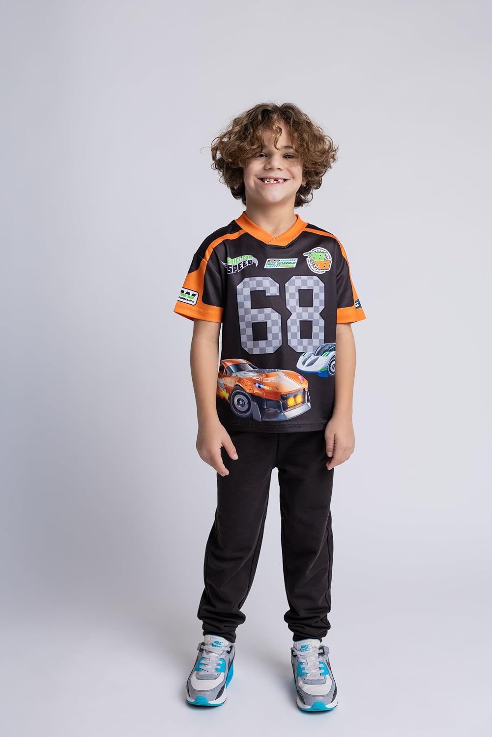 Mesh V-neck T-Shirt and French Terry Jogger Pants Outfit Set Toddler to Little Kid Sizes (2T - 7-8)