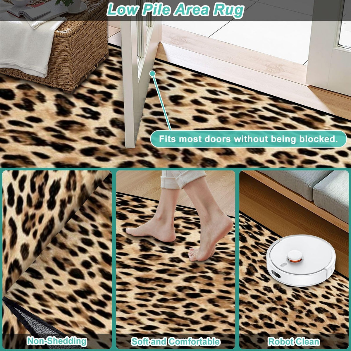 Runner Rug Washable 2x8 Leopard Print Seamless Leopard Skin Fashionable Cheetah Fur Non-Slip Hallway Area Rug Indoor Outdoor Home Decor for Entryway Bathroom Kitchen Carpet Yoga Floor Mat