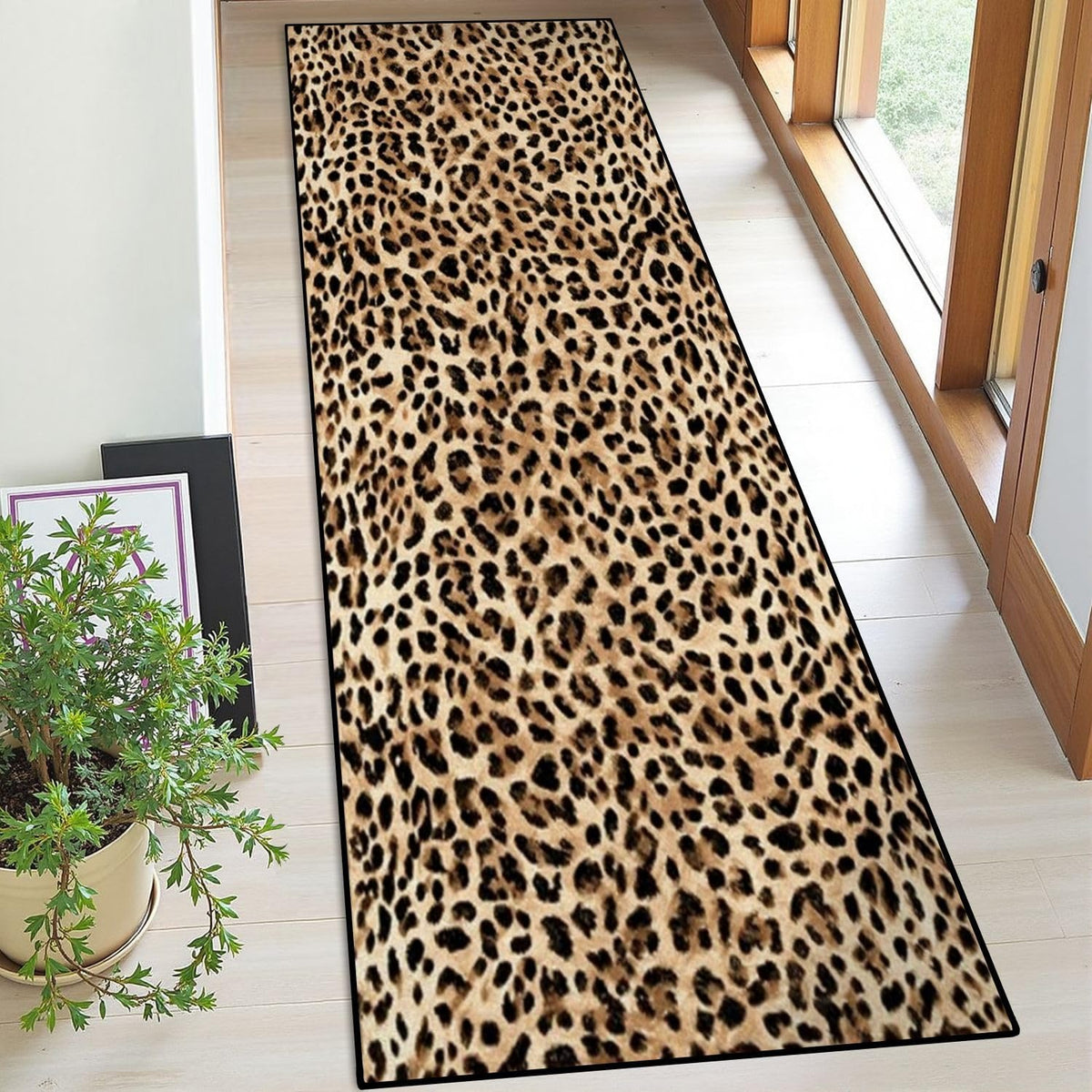 Runner Rug Washable 2x8 Leopard Print Seamless Leopard Skin Fashionable Cheetah Fur Non-Slip Hallway Area Rug Indoor Outdoor Home Decor for Entryway Bathroom Kitchen Carpet Yoga Floor Mat