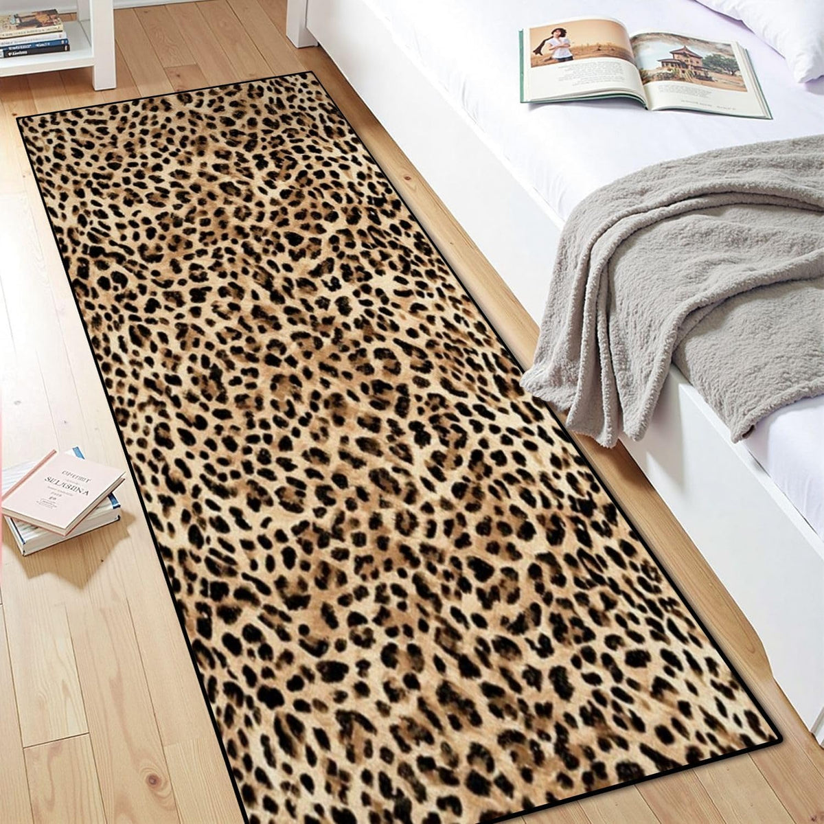 Runner Rug Washable 2x8 Leopard Print Seamless Leopard Skin Fashionable Cheetah Fur Non-Slip Hallway Area Rug Indoor Outdoor Home Decor for Entryway Bathroom Kitchen Carpet Yoga Floor Mat