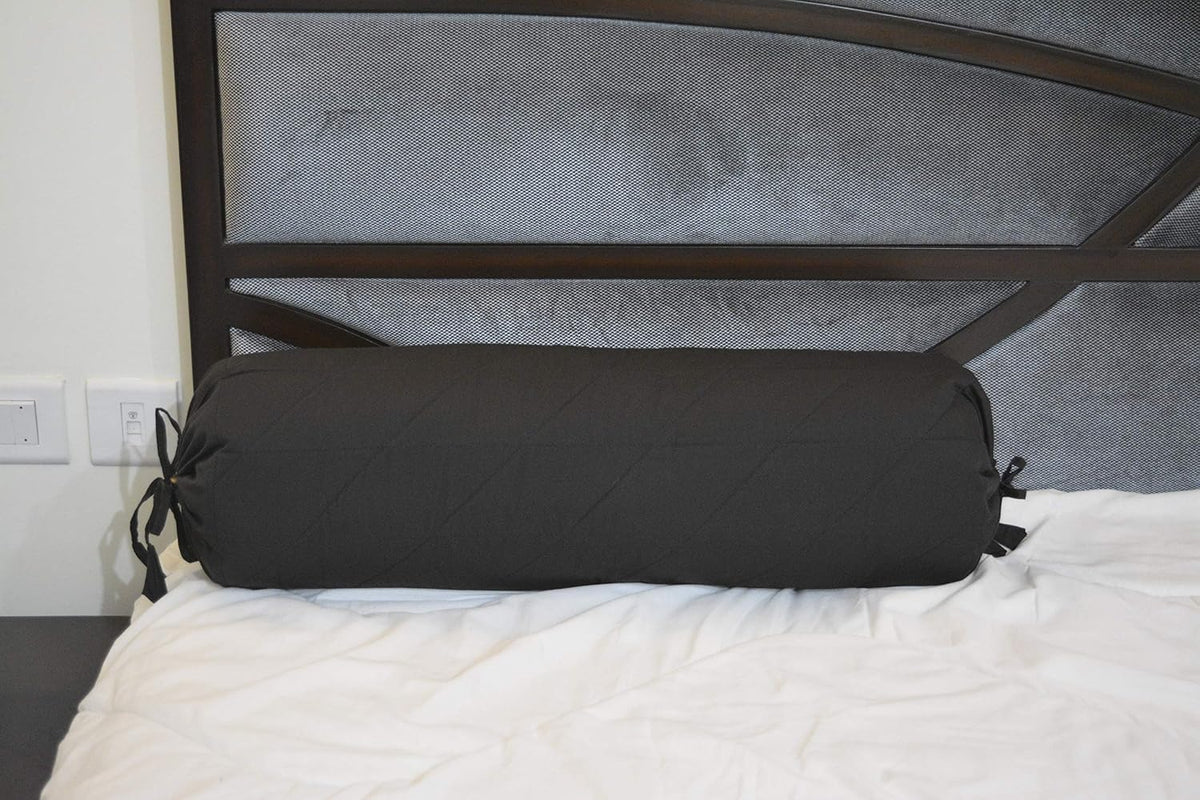 Quilted Bolster Pillow Cover (Black, 8"Diameter x24"Long (20 cm x 60 cm ))