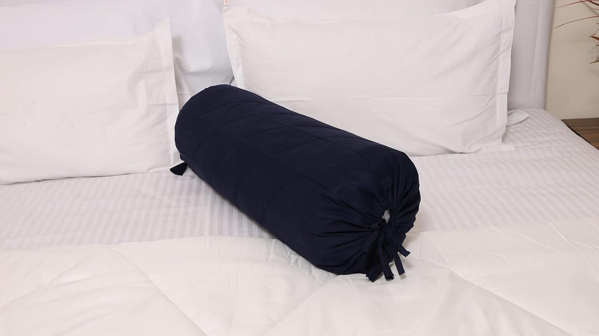 Quilted Bolster Pillow Cover (Black, 8"Diameter x24"Long (20 cm x 60 cm ))