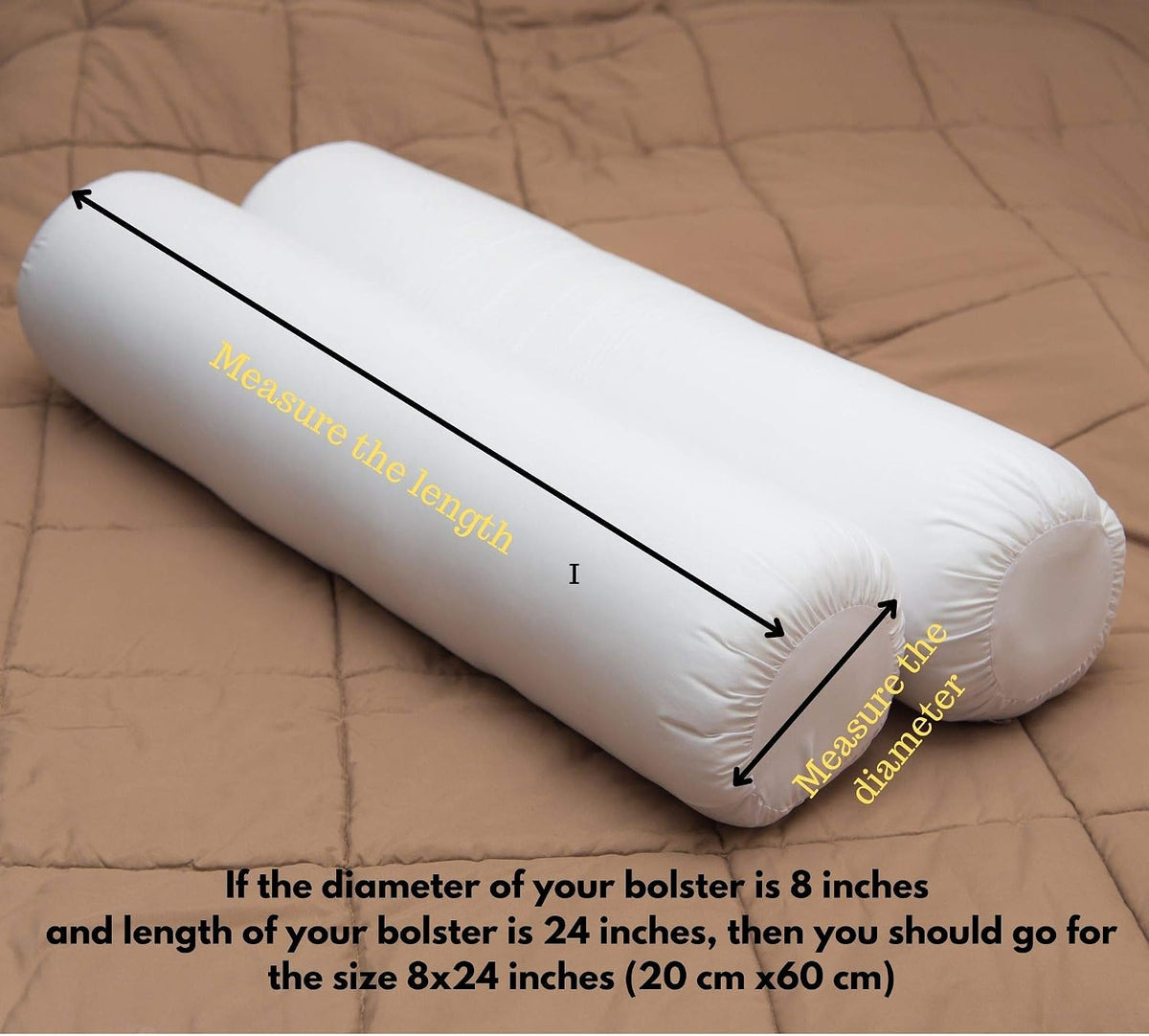 Quilted Bolster Pillow Cover (Black, 8"Diameter x24"Long (20 cm x 60 cm ))