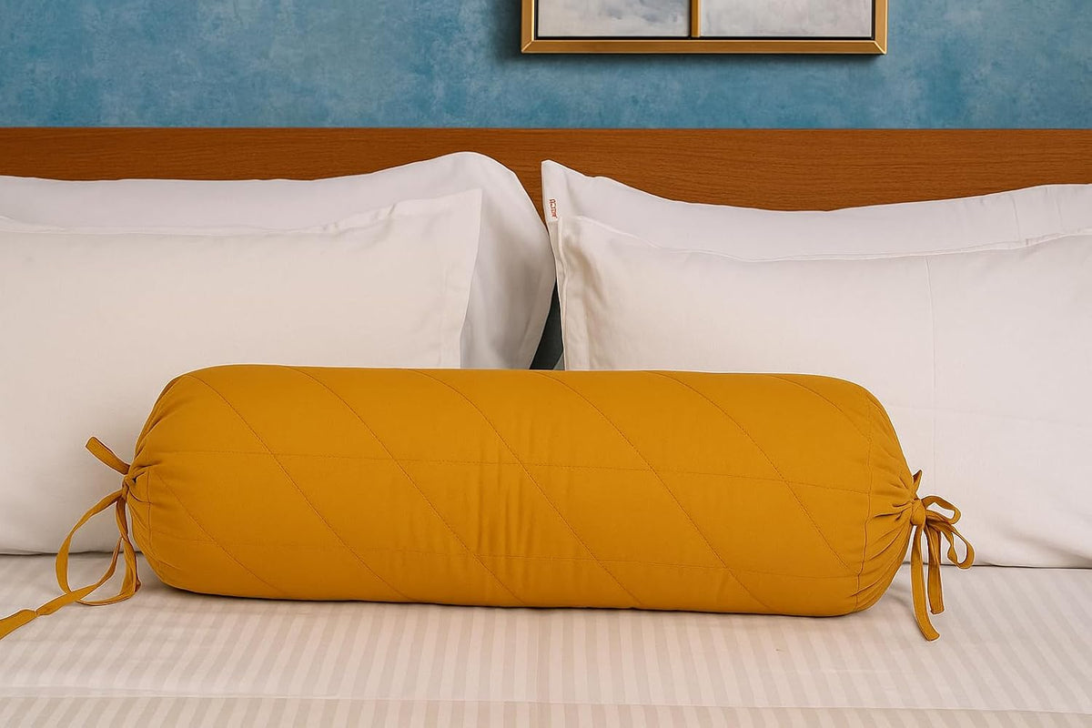 Quilted Bolster Pillow Cover (Black, 8"Diameter x24"Long (20 cm x 60 cm ))