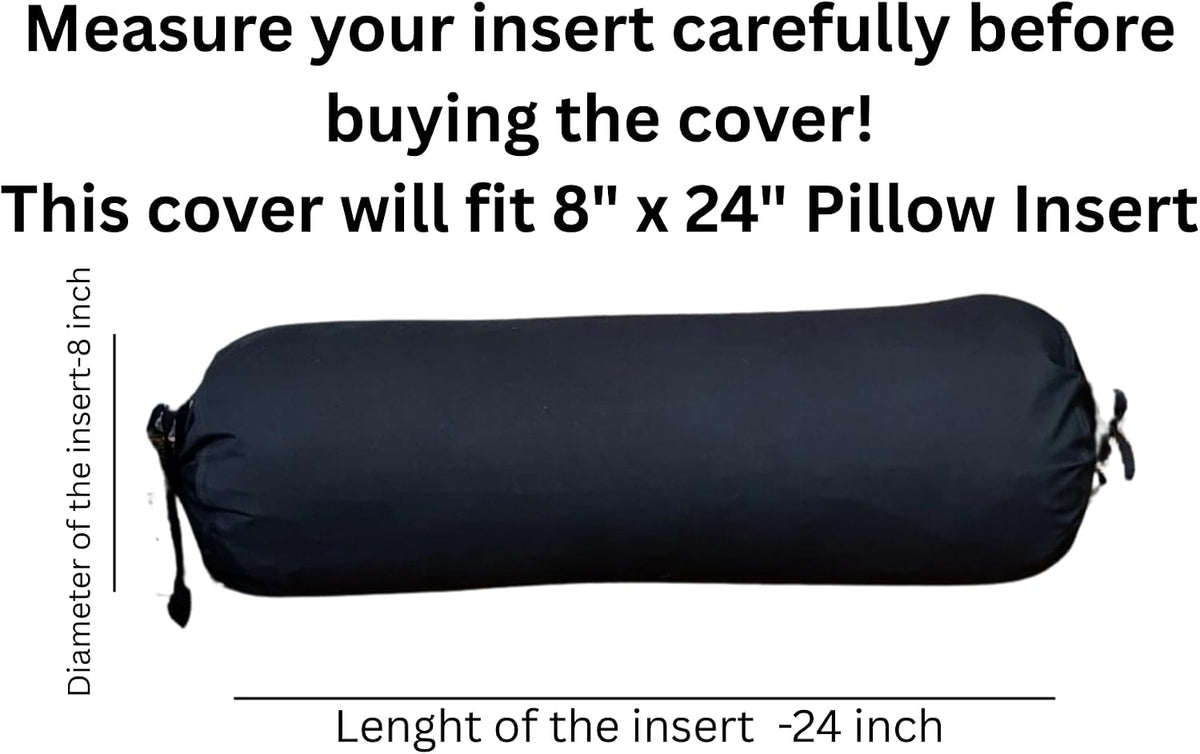Quilted Bolster Pillow Cover (Black, 8"Diameter x24"Long (20 cm x 60 cm ))