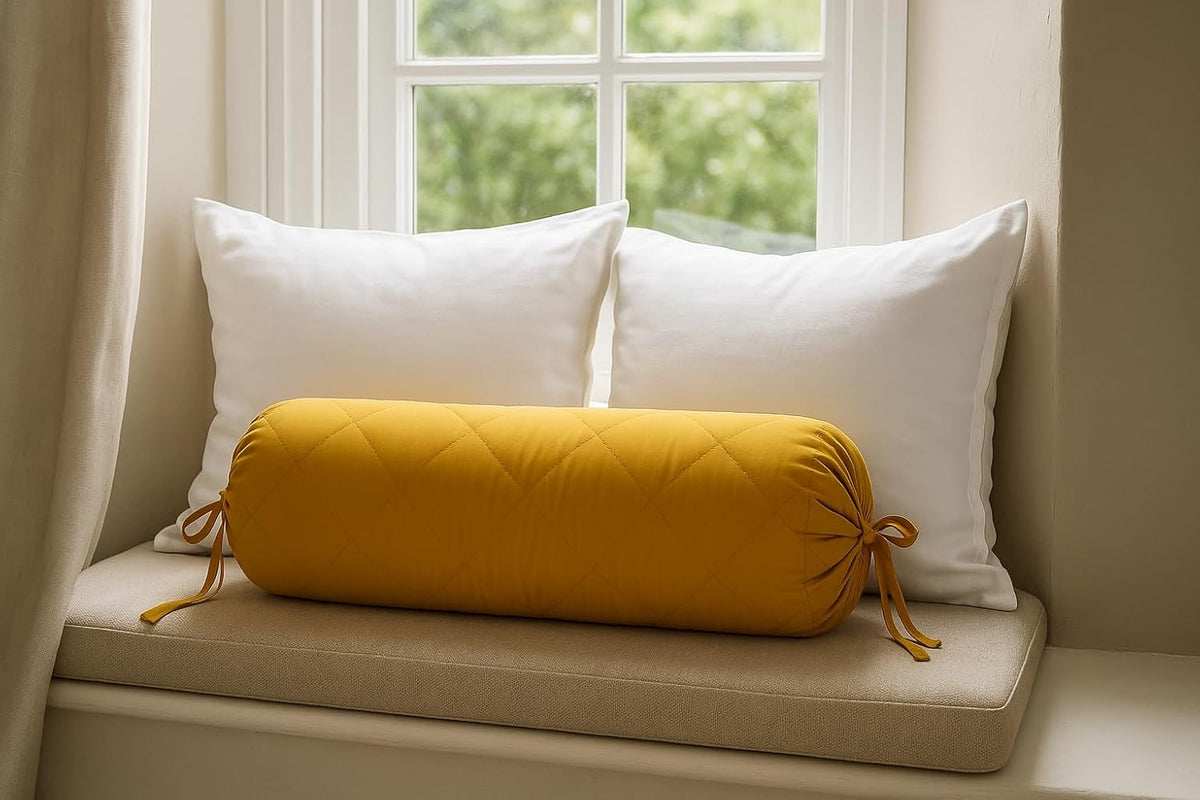 Quilted Bolster Pillow Cover (Black, 8"Diameter x24"Long (20 cm x 60 cm ))