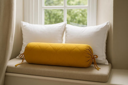 Quilted Bolster Pillow Cover (Black, 8"Diameter x24"Long (20 cm x 60 cm ))
