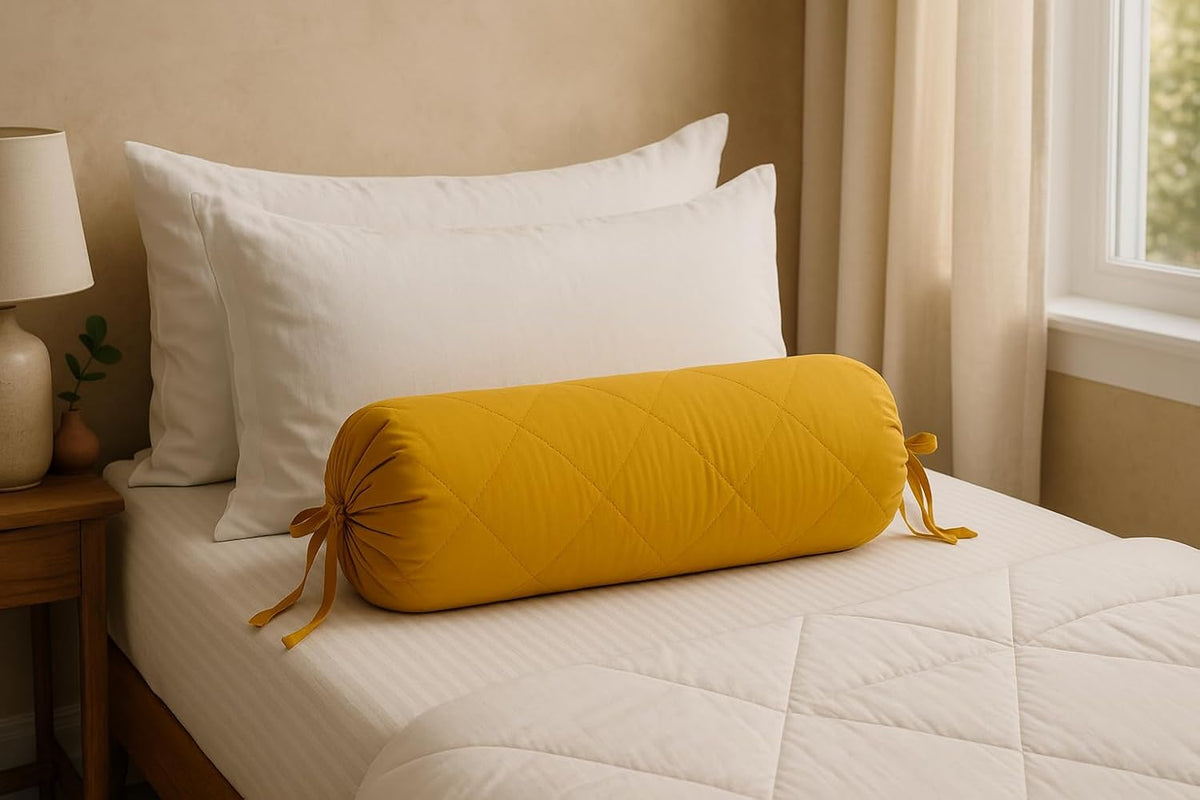 Quilted Bolster Pillow Cover (Black, 8"Diameter x24"Long (20 cm x 60 cm ))