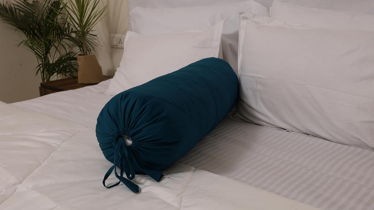 Quilted Bolster Pillow Cover (Black, 8"Diameter x24"Long (20 cm x 60 cm ))