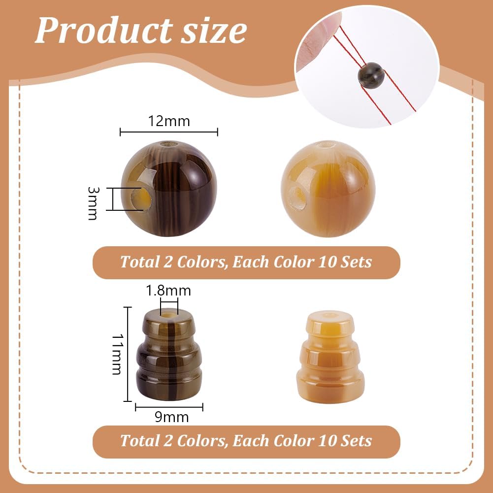 10sets/20pcs Buddha Mala Guru Bead Set, 2 Colors Resin 3 Hole