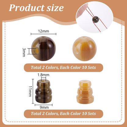 10sets/20pcs Buddha Mala Guru Bead Set, 2 Colors Resin 3 Hole