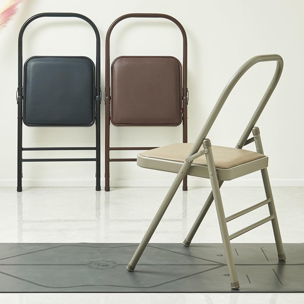 Iyengar Yoga Chair Foldable Backless Chair for Yoga Practice-Metal Yoga Assist Chair for Deepening Yoga Practice,Normal,Black