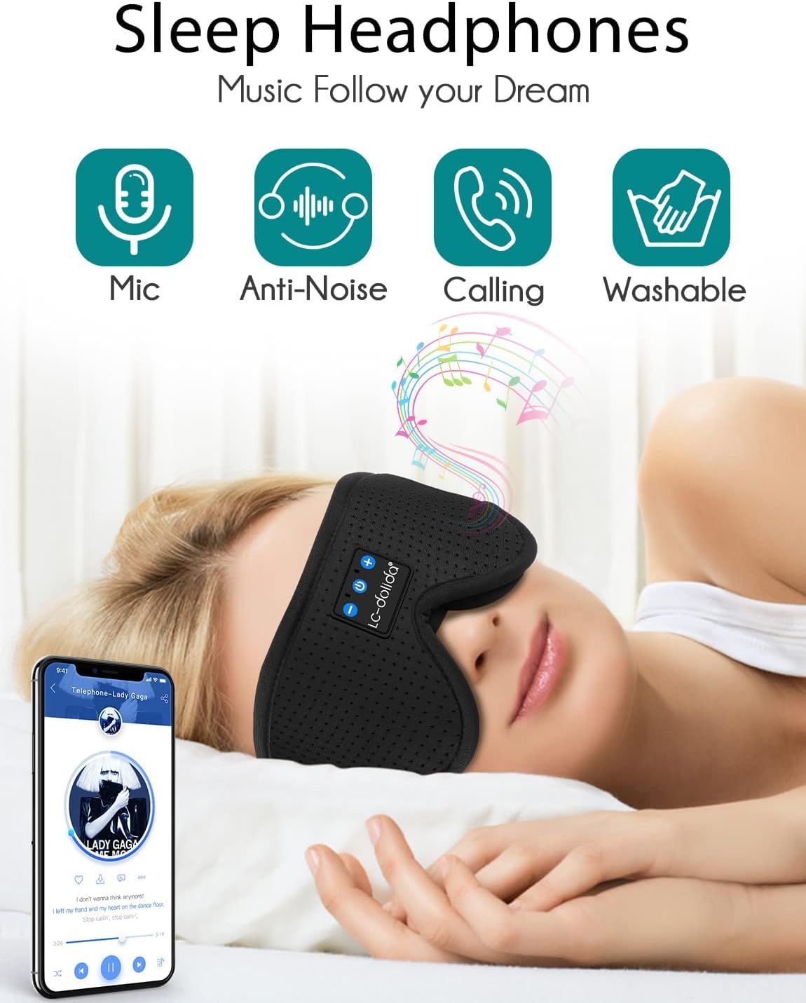 Sleep Headphones, 3D Sleep Mask Bluetooth Wireless Music Eye Mask, Sleeping Headphones for Side Sleepers Sleep Mask with Bluetooth Headphones Ultra-Thin Stereo Speakers Perfect for Sleeping