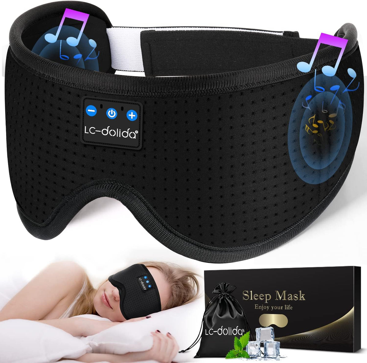 Sleep Headphones, 3D Sleep Mask Bluetooth Wireless Music Eye Mask, Sleeping Headphones for Side Sleepers Sleep Mask with Bluetooth Headphones Ultra-Thin Stereo Speakers Perfect for Sleeping