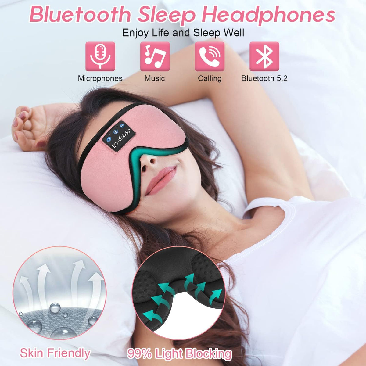 Sleep Headphones, 3D Sleep Mask Bluetooth Wireless Music Eye Mask, Sleeping Headphones for Side Sleepers Sleep Mask with Bluetooth Headphones Ultra-Thin Stereo Speakers Perfect for Sleeping