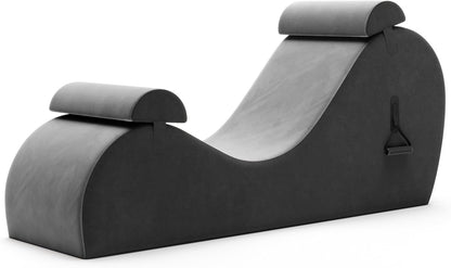 Chakra Yoga Chaise - 2 Adjustable Headrests & Handles with Adjustable Straps, Micro-Velvet/Microloop, Grey & Grey
