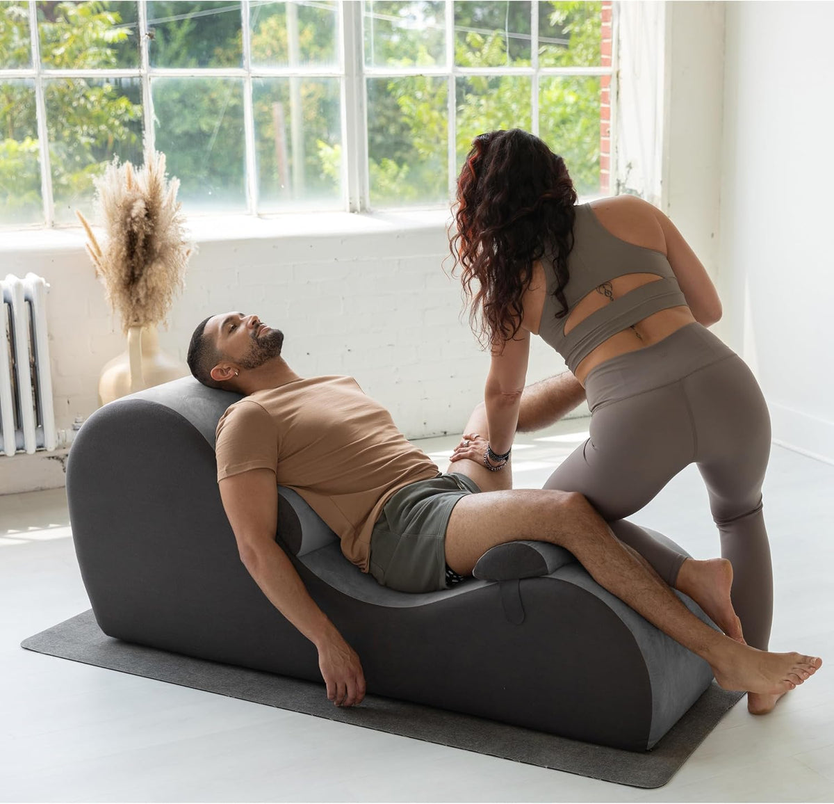 Chakra Yoga Chaise - 2 Adjustable Headrests & Handles with Adjustable Straps, Micro-Velvet/Microloop, Grey & Grey