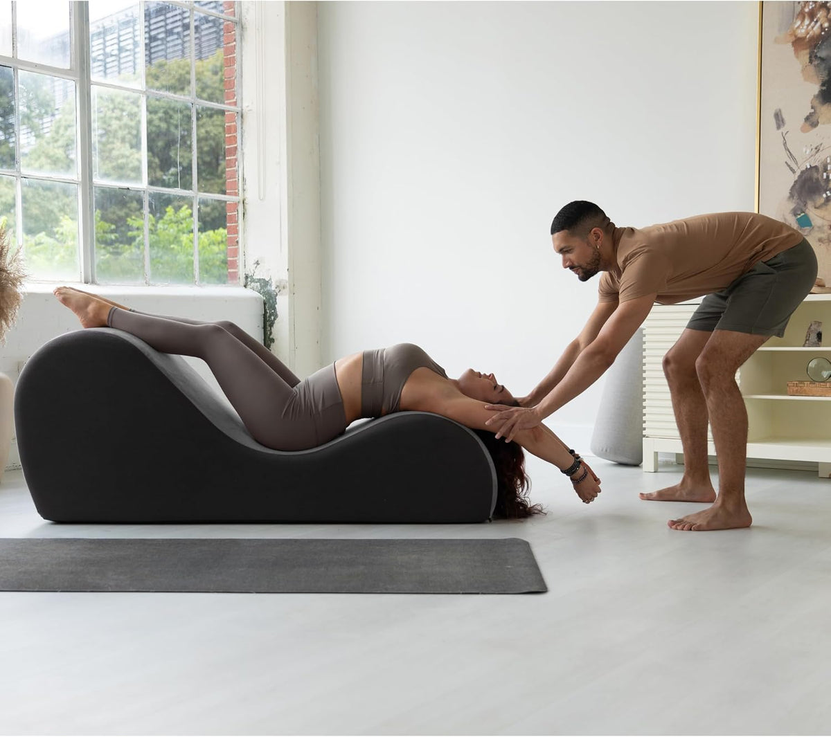 Chakra Yoga Chaise - 2 Adjustable Headrests & Handles with Adjustable Straps, Micro-Velvet/Microloop, Grey & Grey