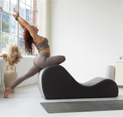 Chakra Yoga Chaise - 2 Adjustable Headrests & Handles with Adjustable Straps, Micro-Velvet/Microloop, Grey & Grey