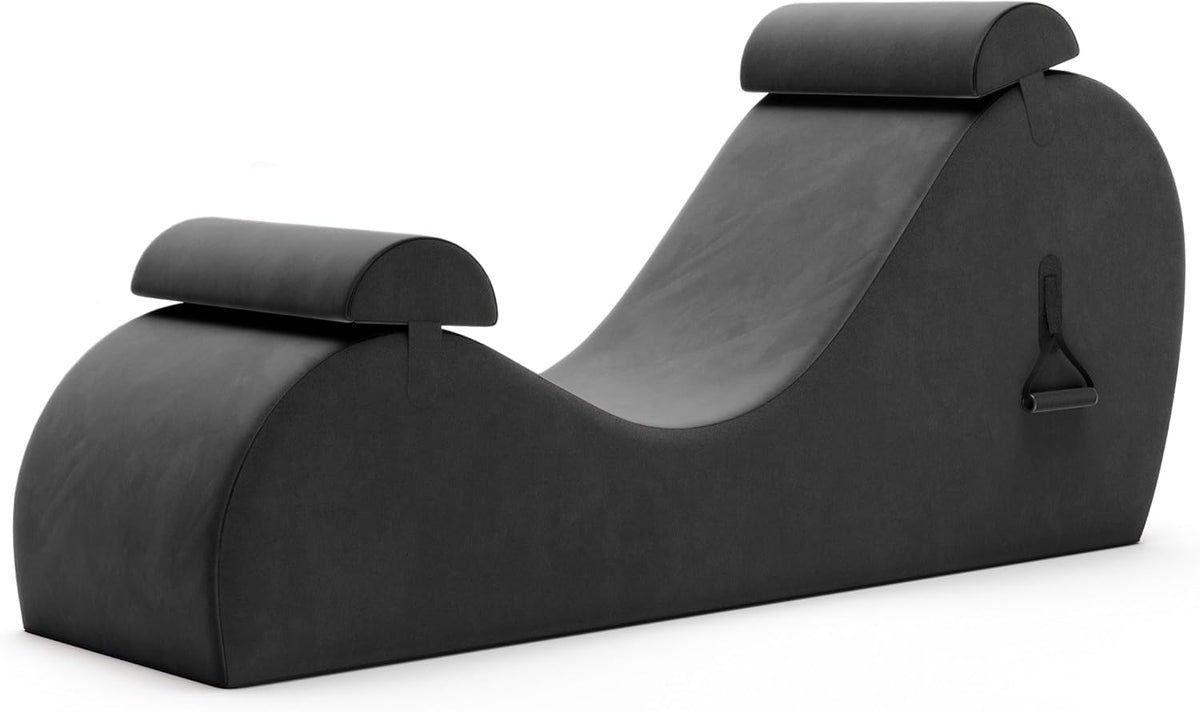 Chakra Yoga Chaise - 2 Adjustable Headrests & Handles with Adjustable Straps, Micro-Velvet/Microloop, Grey & Grey