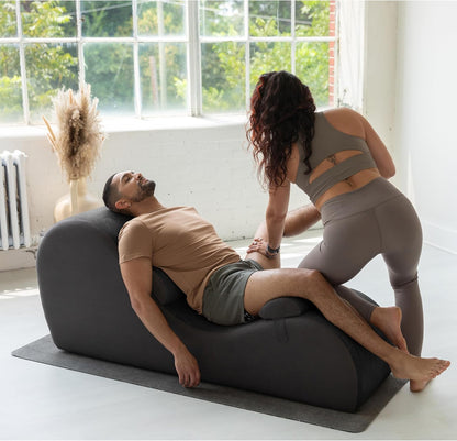 Chakra Yoga Chaise - 2 Adjustable Headrests & Handles with Adjustable Straps, Micro-Velvet/Microloop, Grey & Grey