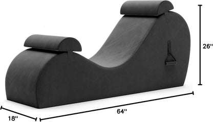 Chakra Yoga Chaise - 2 Adjustable Headrests & Handles with Adjustable Straps, Micro-Velvet/Microloop, Grey & Grey