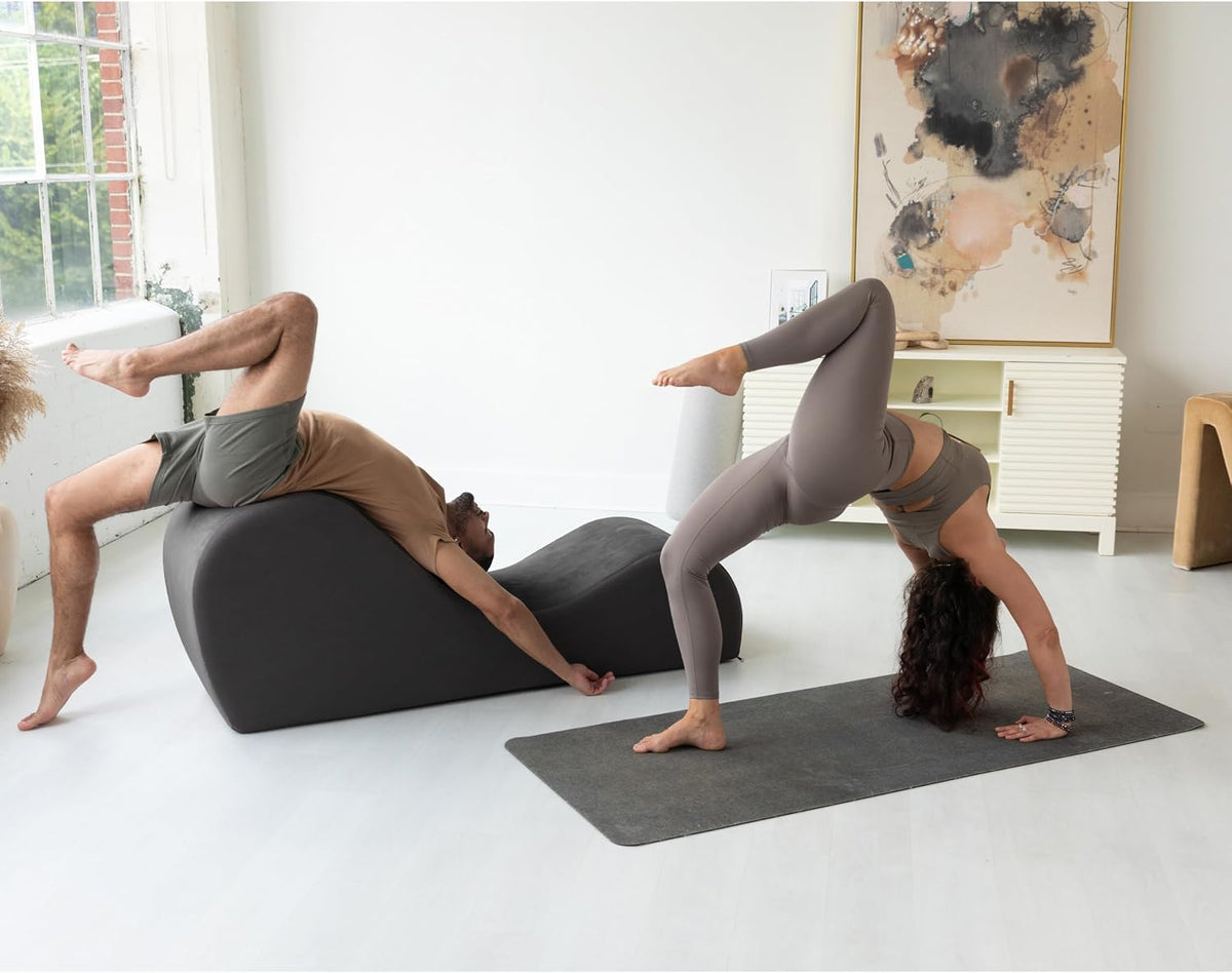Chakra Yoga Chaise - 2 Adjustable Headrests & Handles with Adjustable Straps, Micro-Velvet/Microloop, Grey & Grey