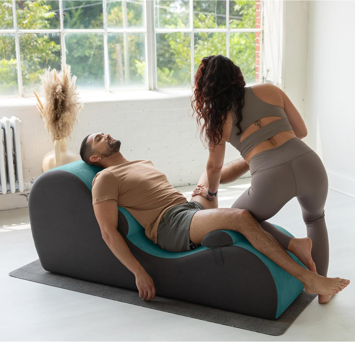 Chakra Yoga Chaise - 2 Adjustable Headrests & Handles with Adjustable Straps, Micro-Velvet/Microloop, Grey & Grey