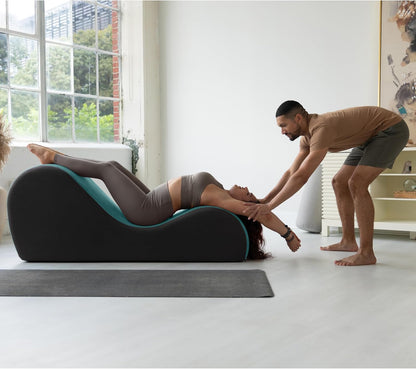 Chakra Yoga Chaise - 2 Adjustable Headrests & Handles with Adjustable Straps, Micro-Velvet/Microloop, Grey & Grey