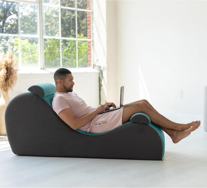 Chakra Yoga Chaise - 2 Adjustable Headrests & Handles with Adjustable Straps, Micro-Velvet/Microloop, Grey & Grey