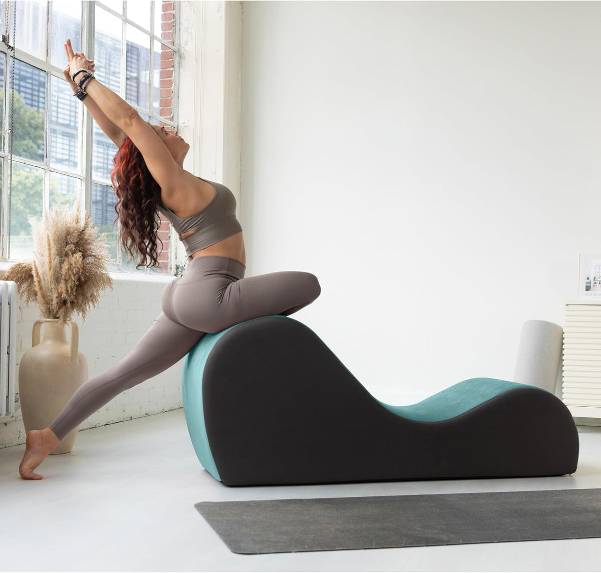 Chakra Yoga Chaise - 2 Adjustable Headrests & Handles with Adjustable Straps, Micro-Velvet/Microloop, Grey & Grey